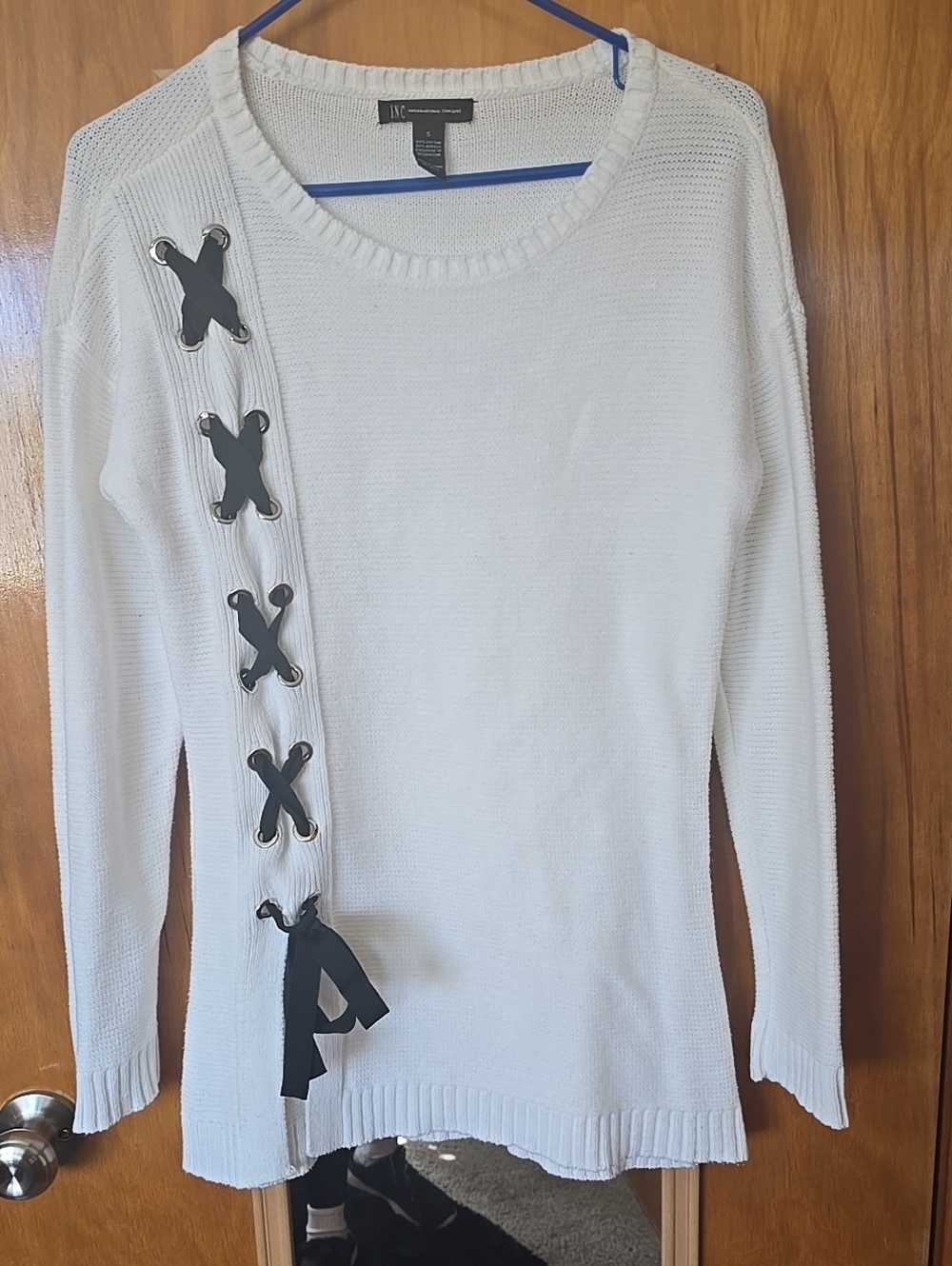 INC International Concepts Lace-Up-Detail Sweater Cardigan White Small